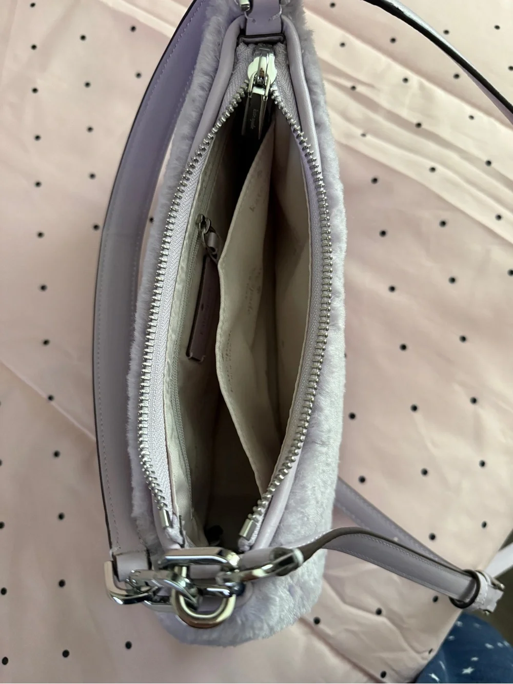 kate spade Kayla Lavender Faux Fur Bag